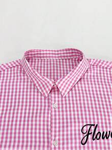 Manfinity Roghcode Herren Karo Buchstaben Blumen Muster Kurzarm Hemd und Shorts Lässig Alltag Set - Rot - Übersicht 4