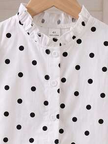SHEIN Elladie kids 女童休閒波點短袖公主袖白色棉質上衣，新時尚度假旅行必備，適合外出、休閒與派對穿搭 - 白色 - 查看 4
