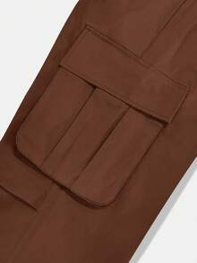 Manfinity Hypemode Men Flap Pocket Side Drawstring Waist Oversize Cargo Pants, Fall Wide Leg - Rust Brown - View 7
