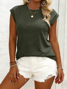 EMERY ROSE Women's Plus Size Casual Minimalist Batwing Sleeve Round Neck T-Shirt, Suitable For Spring And Summer Tops - Green - View 5