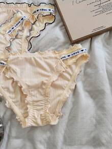 Napfluff Women's Frill Trim Letter Contrast Design Fashionable Cute Triangle Panties 3 Pieces Set - Multicolor - View 5