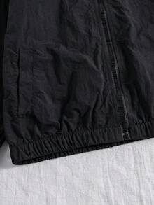 SHEIN 女童休閒時尚街頭風美式風格梭織布拉鍊夾克，配色拼接袖與抽繩細節，梭織布拼接設計寬鬆舒適長褲，適合春秋日常通勤、戶外玩耍、出遊、聚會與拍照 - 黑色 - 查看 3