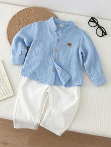2pcs Baby Boys Denim Suits, Trousers, Long Sleeve Top, New Fall Looks, Back To School, Cotton, Co Ord - Multicolor - View 6