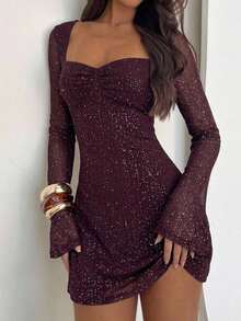 Aloruh Deep Purple Mesh Mini Dress, Romantic Date Goddess Outfit - Purple - View 3