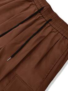 Manfinity Hypemode Men Flap Pocket Side Drawstring Waist Oversize Cargo Pants, Fall Wide Leg - Rust Brown - View 6