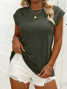 EMERY ROSE Women's Plus Size Casual Minimalist Batwing Sleeve Round Neck T-Shirt, Suitable For Spring And Summer Tops - Green - View 1