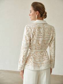 MOTF PREMIUM FASHION DESIGN EXQUISITE WAIST-CINCHED ELEGANT LONG SLEEVE TEXTURED EMBROIDERY WOMEN'S BLAZER - White - View 4