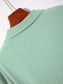 Manfinity RSRT 2pcs/Set Men Summer Solid Color Button-Up Shirt And Shorts Summer Two Pieces Set, Vacation Outfits, - Mint Green - View 7
