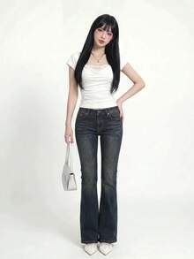 Sweetina 極簡性感休閒蕾絲 2 合 1 荷葉袖女款 T-shirt - 白色 - 查看 4