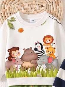 3 conjuntos aleatorios, se envía 1 conjunto, sudadera de cuello redondo de manga larga acanalada con estampado de reunión de animales alegre, fresco, casual, lindo y divertido, combinada con pantalones largos de estampado animal verde, adecuada para salidas diarias - Multicolor - Ver 5
