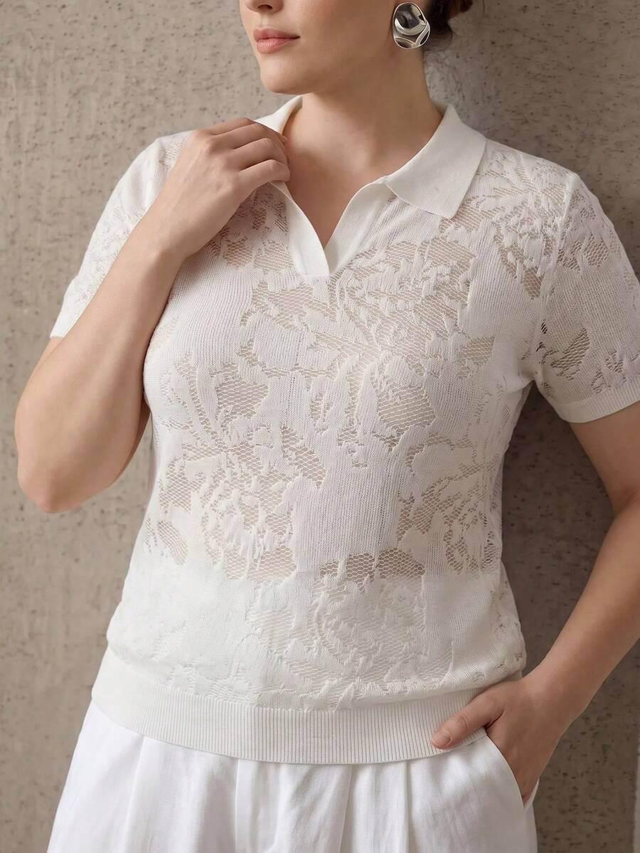 MOTF PREMIUM PLUS SIZE FLORAL PRINT SHORT SLEEVE KNIT TOP - White - View 2
