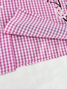Manfinity Roghcode Herren Karo Buchstaben Blumen Muster Kurzarm Hemd und Shorts Lässig Alltag Set - Rot - Übersicht 6