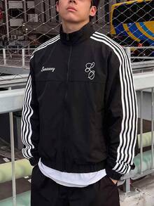 SWAVVY Spring/Autumn Casual Colorblock Striped Men's Jacket - Black - View 1