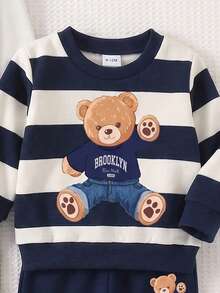 3 conjuntos aleatorios, se envía 1 conjunto, sudadera de cuello redondo de manga larga acanalada con estampado de reunión de animales alegre, fresco, casual, lindo y divertido, combinada con pantalones largos de estampado animal verde, adecuada para salidas diarias - Multicolor - Ver 6
