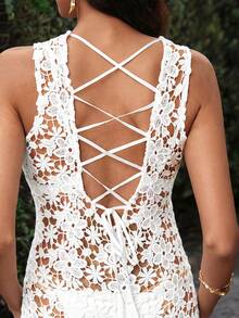 VOLUPTÉ CURVE Vestido de punto sexy con diseño floral calado para citas de mujer - Blanco - Ver 1