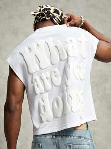 PAVTROS Camiseta casual versátil de uso diario con patrón de letras 3D para hombre - Blanco - Ver 3