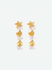 Opalesca 1 Par de Brincos Elegantes de Pérola com Estrela-do-mar da Moda para Mulheres, Roupas, Dinheiro Antigo, Acessórios de Casamento/Noiva, Joias Ocidentais, Fairycore/Fada, Pérola, Outono/Inverno, Para Mãe/Mulher/Menina, Elegante - Dourado - Visão 2