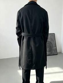 Manfinity Hypemode Men's Solid Color Business Button Long Sleeve Pocket Overcoat - Black - View 2