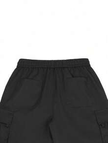 Manfinity Homme Pantalones cortos cargo con bolsillo volteado y cintura con cordón ajustable para hombre - Negro - Ver 5