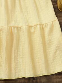 Tween Girls 2Pcs Textured Yellow Square Neck Cami Crop Top + Tiered Maxi Skirt Summer Vacation Outfit Set,Beach Holiday Outfit Bandage Dress - Yellow - View 7