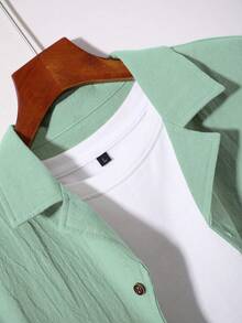 Manfinity RSRT 2pcs/Set Men Summer Solid Color Button-Up Shirt And Shorts Summer Two Pieces Set, Vacation Outfits, - Mint Green - View 5