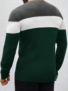 Manfinity Homme Men's Minimalist Colorblock Crew Neck Long Sleeve Sweater For Daily Wear - Dark Green - View 2