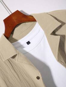 Manfinity RSRT 2pcs/Set Men Summer Solid Color Button-Up Shirt And Shorts Summer Two Pieces Set, Vacation Outfits, - Khaki - View 5