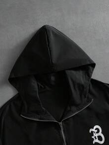 PAVTROS Chaqueta con capucha y cremallera con estampado de letras para hombre - Negro - Ver 4