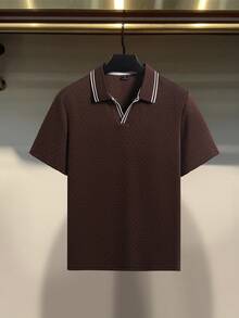 Calvornis 男士 Polo 衫，針織鉤編布料，復古商務休閒 Polo 衫，日常休閒，週末出遊，戶外活動，男朋友/丈夫禮物，週年/生日禮物派對，夏季假期，新年，婚禮，情人節 - 咖啡棕 - 查看 4