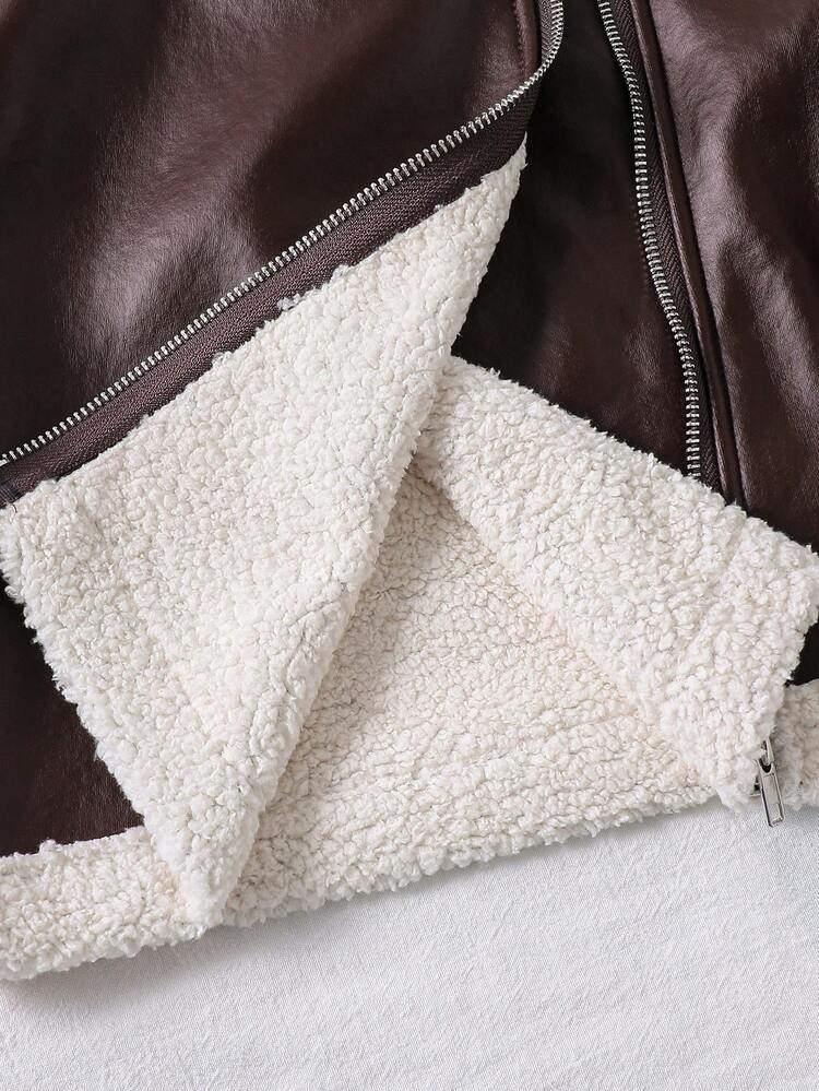 Young Girl Thermal Lined Colorblock Casual Versatile Daily Wear Jacket Winter - Brown - View 8