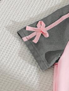 Genkimix Kids 女童春夏休閒時尚新款T恤套裝，柔軟親膚優質面料，寬腿長褲配可愛蝴蝶結裝飾，2件套春夏穿搭 - 深灰色 - 查看 5