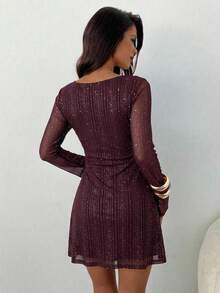 Aloruh Deep Purple Mesh Mini Dress, Romantic Date Goddess Outfit - Purple - View 2