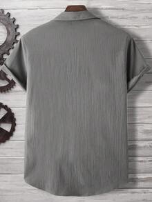 Manfinity Homme Camisa de manga corta de unicolor de un solo pecho casual versátil para uso diario para hombres - Gris - Ver 2