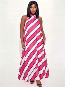 Poshavie Poshavie Elegantes Urlaubs-Kleid in großen Größen, ärmellos und locker geschnitten, perfekt für den Sommer. - Heißes Pink - Übersicht 5