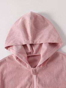 SHEIN 2件組女童連帽長袖拉鍊外套，腰部與袖口收邊，短版連帽衫，彈性腰寬鬆寬腿休閒運動褲，秋季 - 粉色 - 查看 5