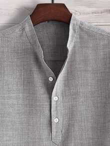 Manfinity Homme Camisa holgada para hombre con media botonadura y mangas remangables - Gris - Ver 3