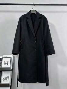 Manfinity Hypemode Men's Solid Color Business Button Long Sleeve Pocket Overcoat - Black - View 4