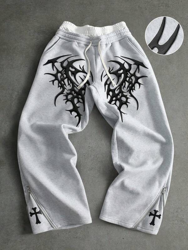 PAVTROS Men's Gothic Print Double Waistband Casual Sweatpants