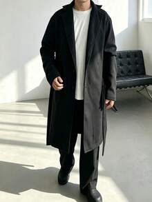 Manfinity Hypemode Men's Solid Color Business Button Long Sleeve Pocket Overcoat - Black - View 3