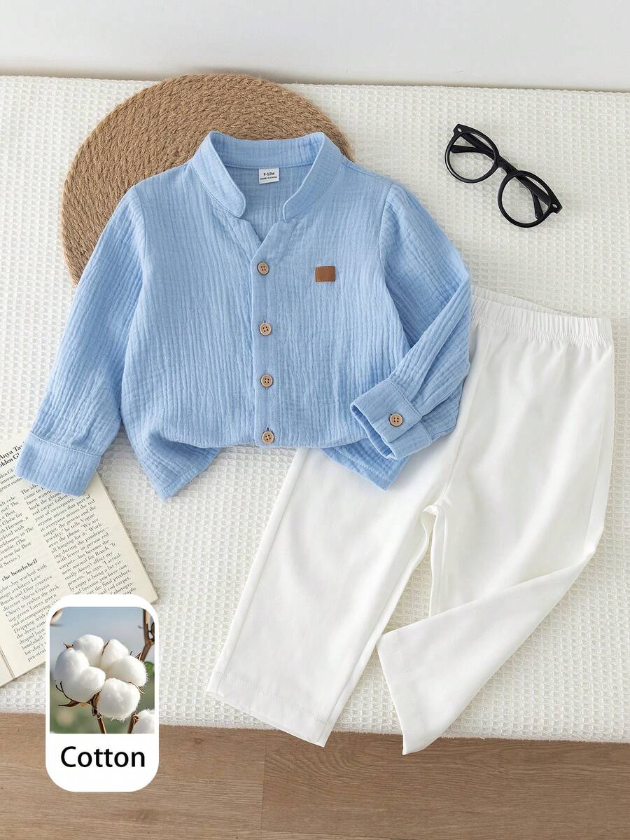 2pcs Baby Boys Denim Suits, Trousers, Long Sleeve Top, New Fall Looks, Back To School, Cotton, Co Ord - Multicolor - View 1