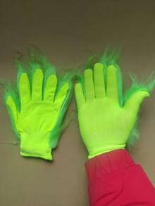 MINKOJA New Glove Set For Halloween And Christmas Parties, Featuring Funny Cosplay Holiday Props With Cute Plush Green Gloves In A Universal Size - Multicolor - View 5