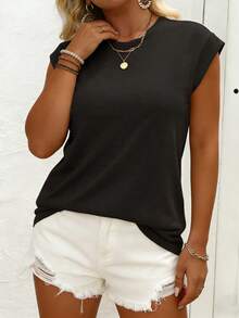 EMERY ROSE Women's Plus Size Casual Minimalist Batwing Sleeve Round Neck T-Shirt, Suitable For Spring And Summer Tops - Black - View 6