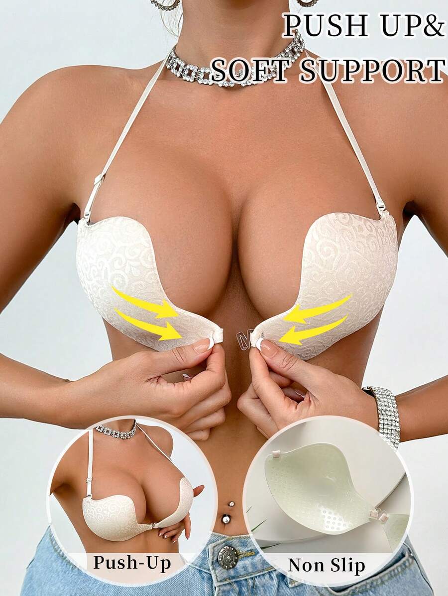 Women's Nipple Cover Invisible Bra Strapless Bra Backless Bra Invisible Push-Up Bra Invisible Push-Up Bra For Summer Wedding Beach And Holidays. - Beige - View 1