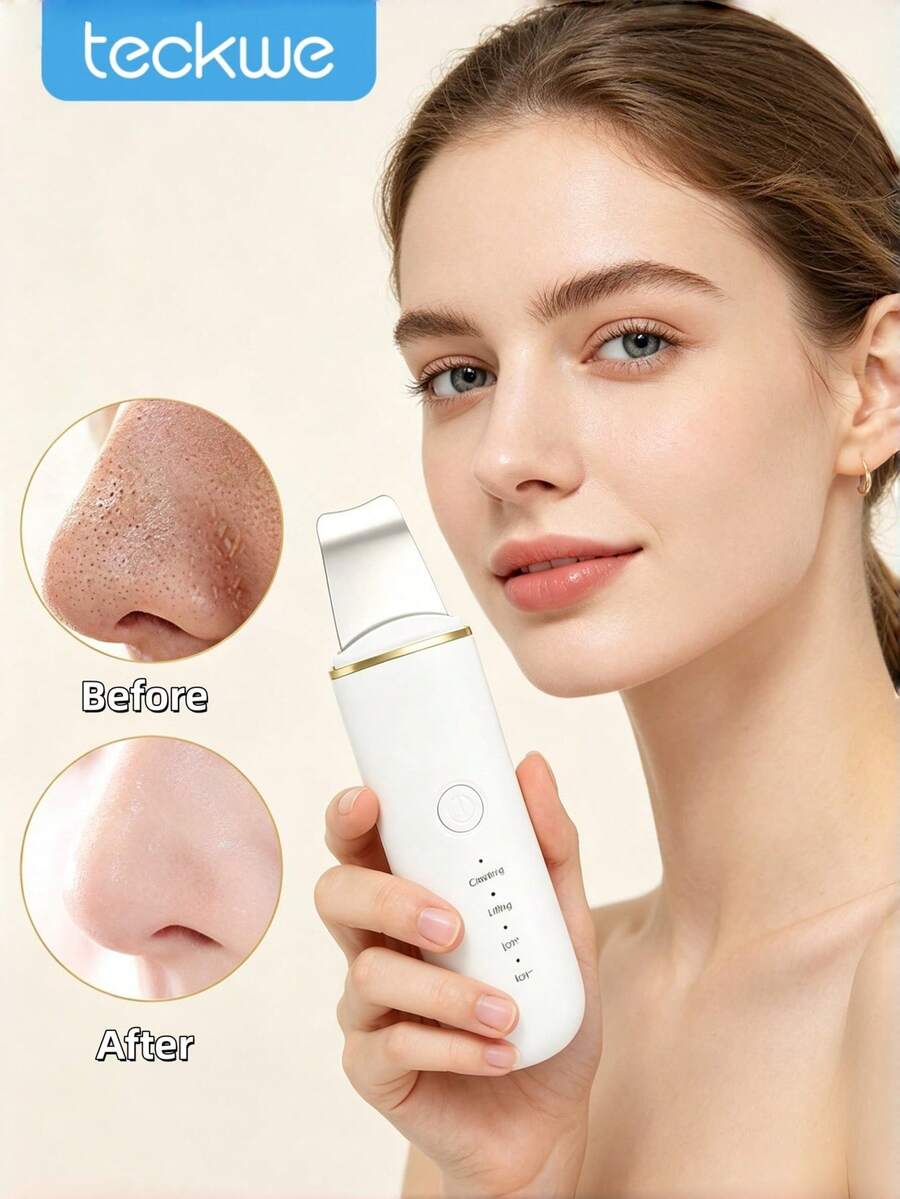 Teckwe USB Rechargeable Black Gray Skin Spatula For Blackhead Removal Facial Surface Cleaning Dead Skin Exfoliating Easy To Use 400mAh