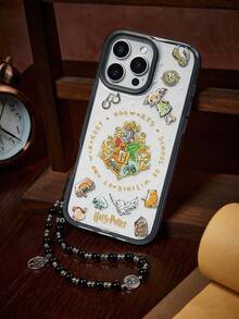 HARRY POTTER X SHEIN Cartoon Pattern Black Frame With Lanyard Mobile Phone Case, Anti-Drop Protective IPhone11-17 Mobile Phone Case. - Multicolor - View 1