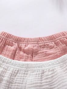 女嬰純色細肩帶上衣與短褲休閒日常套裝 - 彩色 - 查看 6