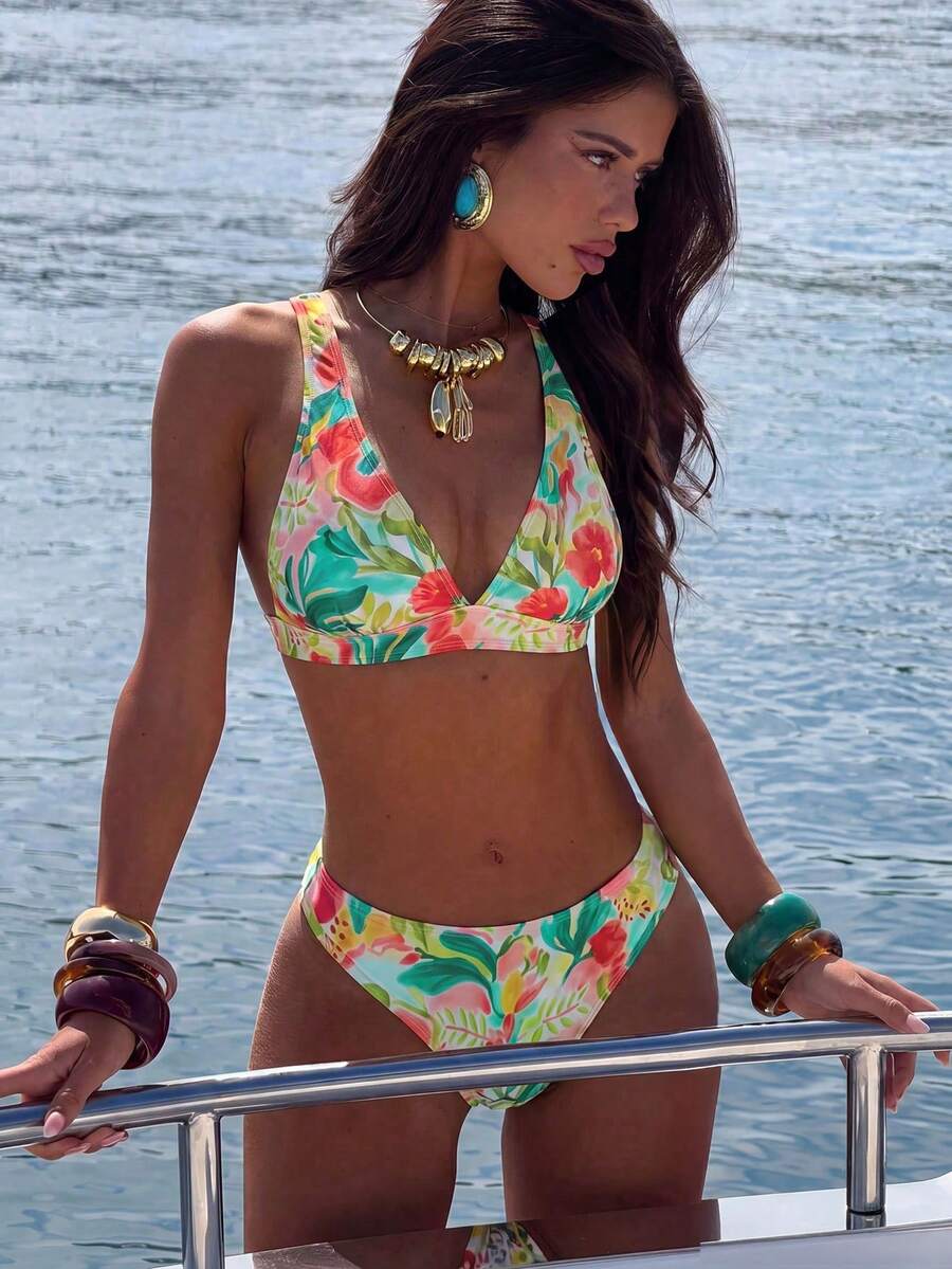 Swim Vcay 2026春夏女士两件套泳衣,时尚清新甜美纯朴风格,显瘦温泉度假比基尼 - 彩色 - 查看 1