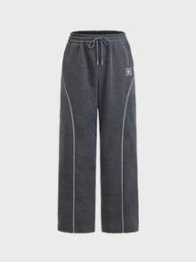 SWAVVY Men's Spring/Summer Casual Standard Size Sweatshirt, Black Solid Color With Snowflake Patchwork - Dark Grey - View 2