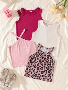 SHEIN Genkimix Kids 少女休閒百搭日常穿著上衣 4件/組 - 彩色 - 查看 8