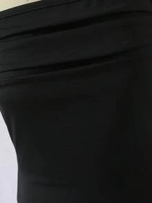 SHEIN 青少年女孩休閒返校純色細肩帶喇叭下擺A字連身裙，附拉鍊 - 黑色 - 查看 5